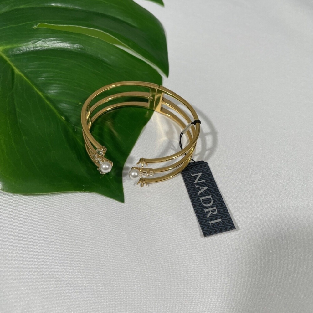 Nadri Imitation Pearl & Crystal Cuff in Gold - Picture 5 of 13